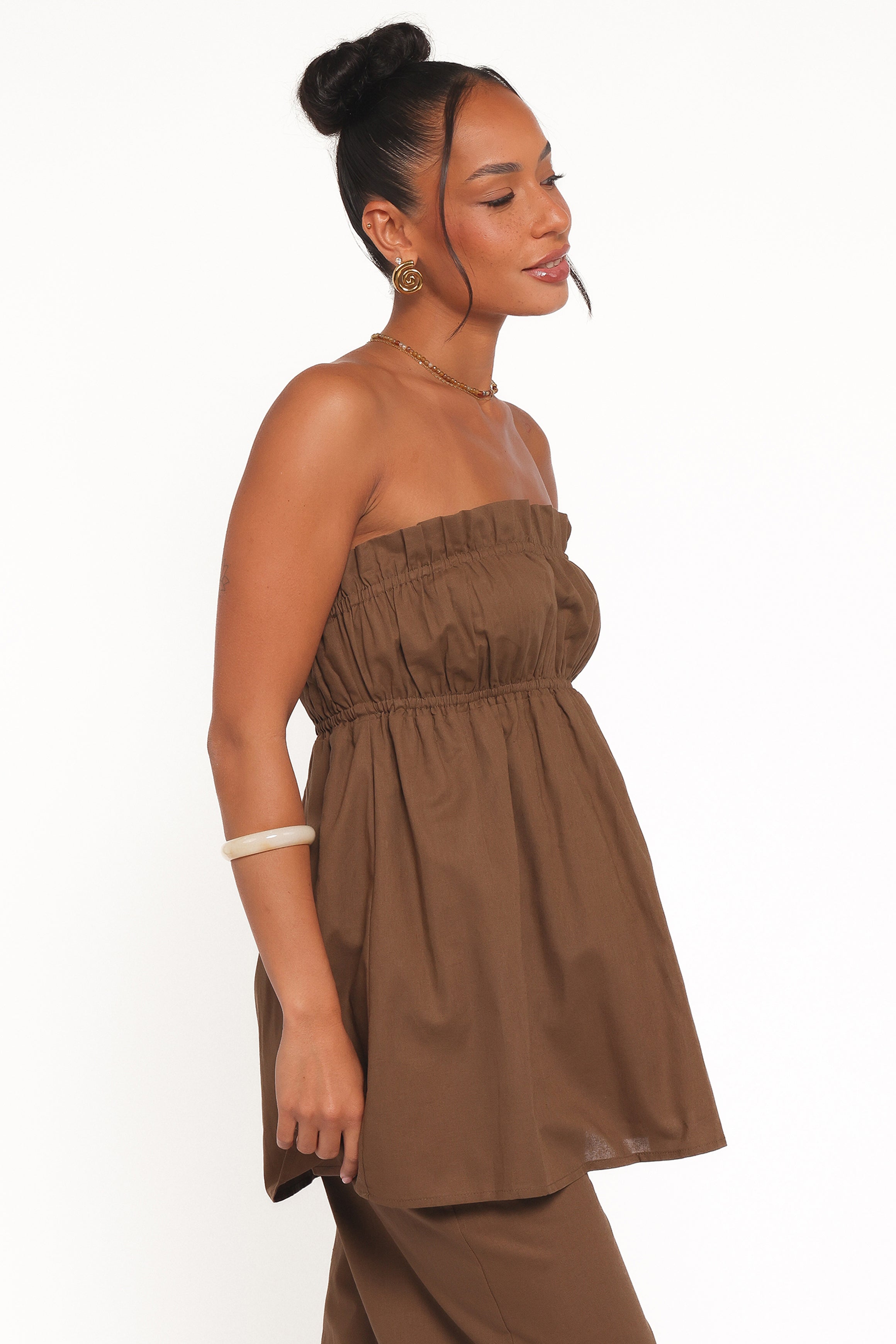 Ember Strapless Tunic Top - Brown