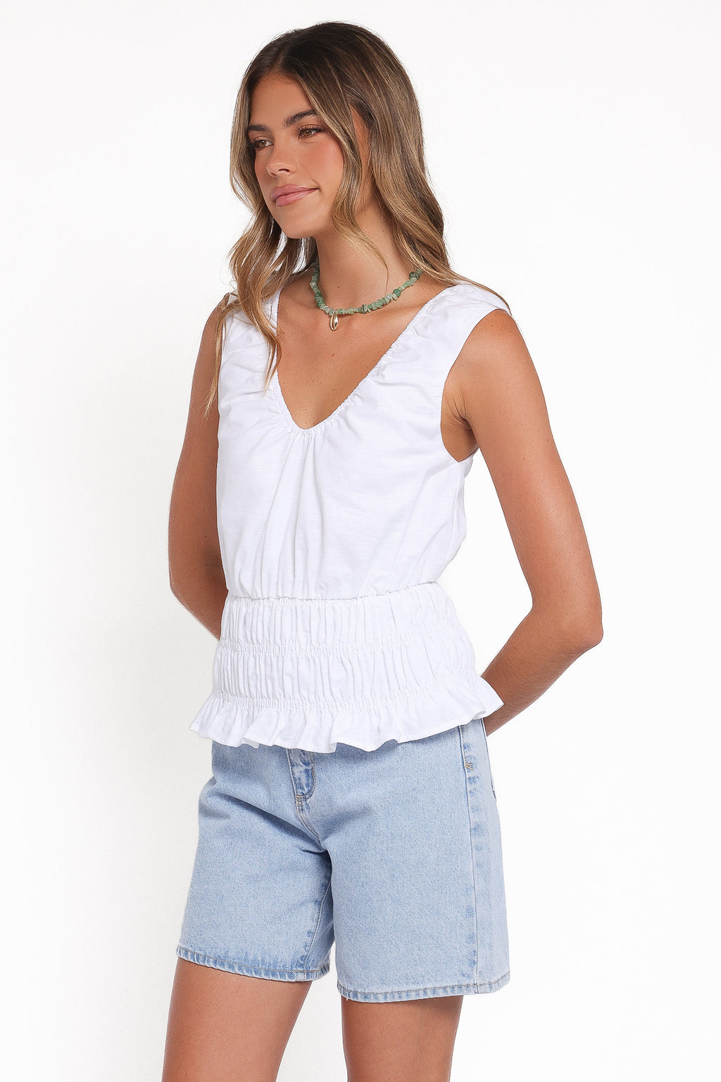 Lucilla Shirred Waist Top - White