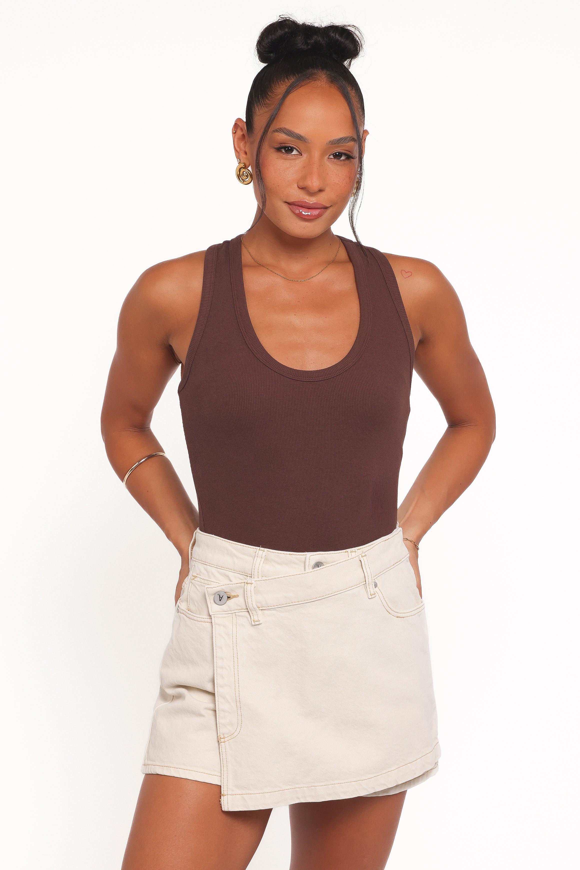 Miles Racerback Rib Knit Tank Top - Espresso