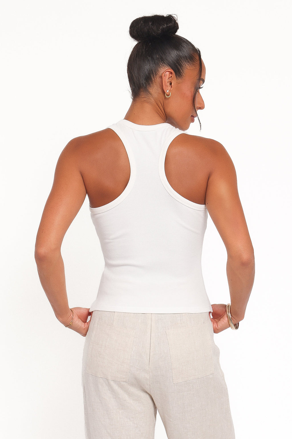 Miles Racerback Rib Knit Tank Top - White