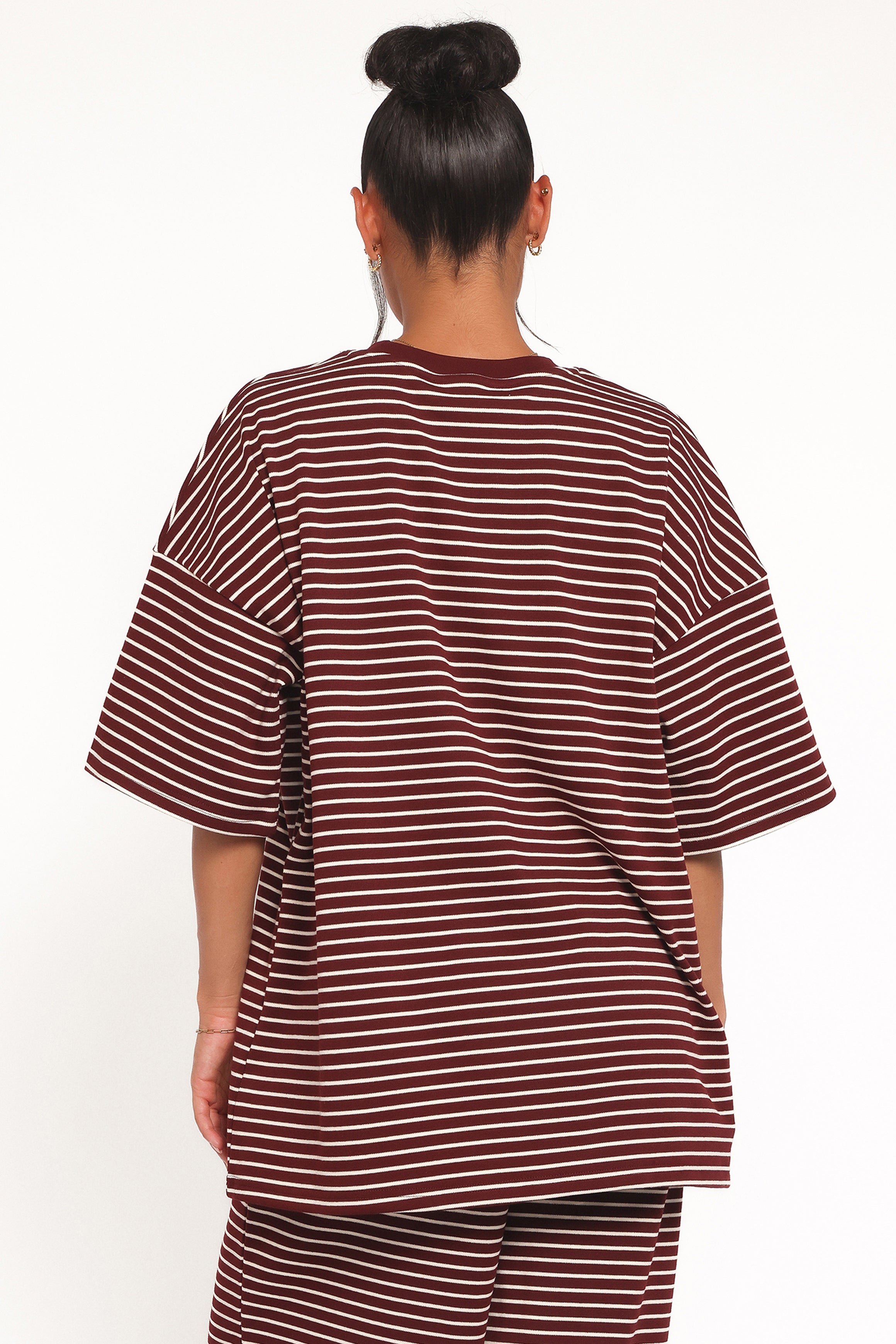 Wilda Oversized Tee - Burgundy Cream Stripe