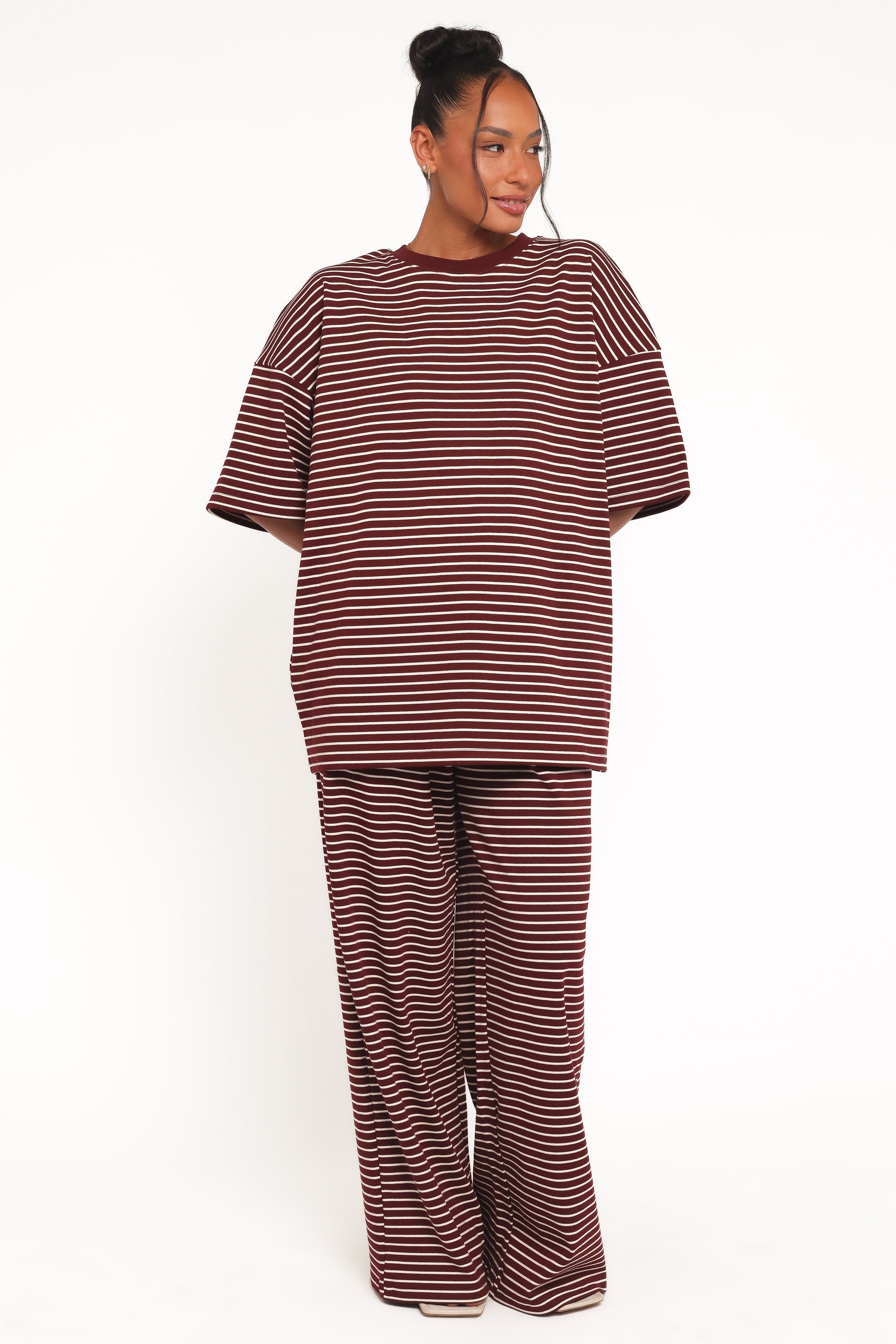 Wilda Oversized Tee - Burgundy Cream Stripe